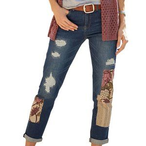 Sahalie Boho Patchwork Boyfriend Jean Size 10